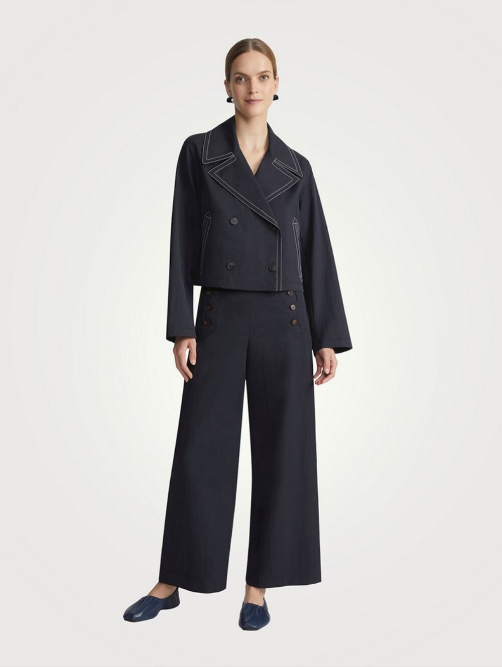 Lafayette 148 New York Seabring Wide Leg Cropped Sailor Pant 2 Navy Nautical